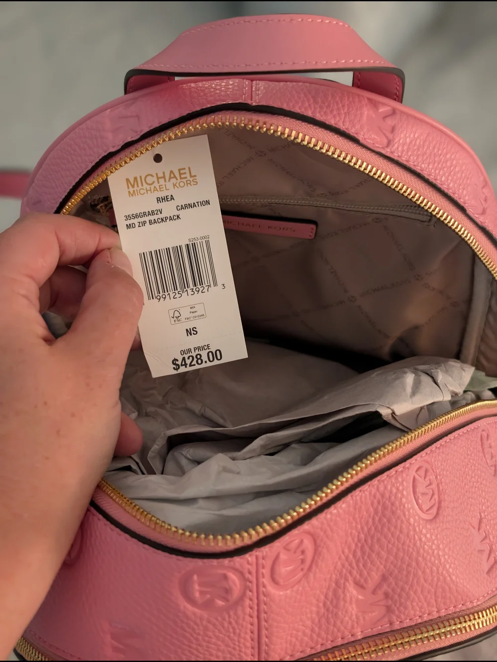 NWT Michael Kors Rhea Medium Zip Backpack in Carnation Pink Monogram